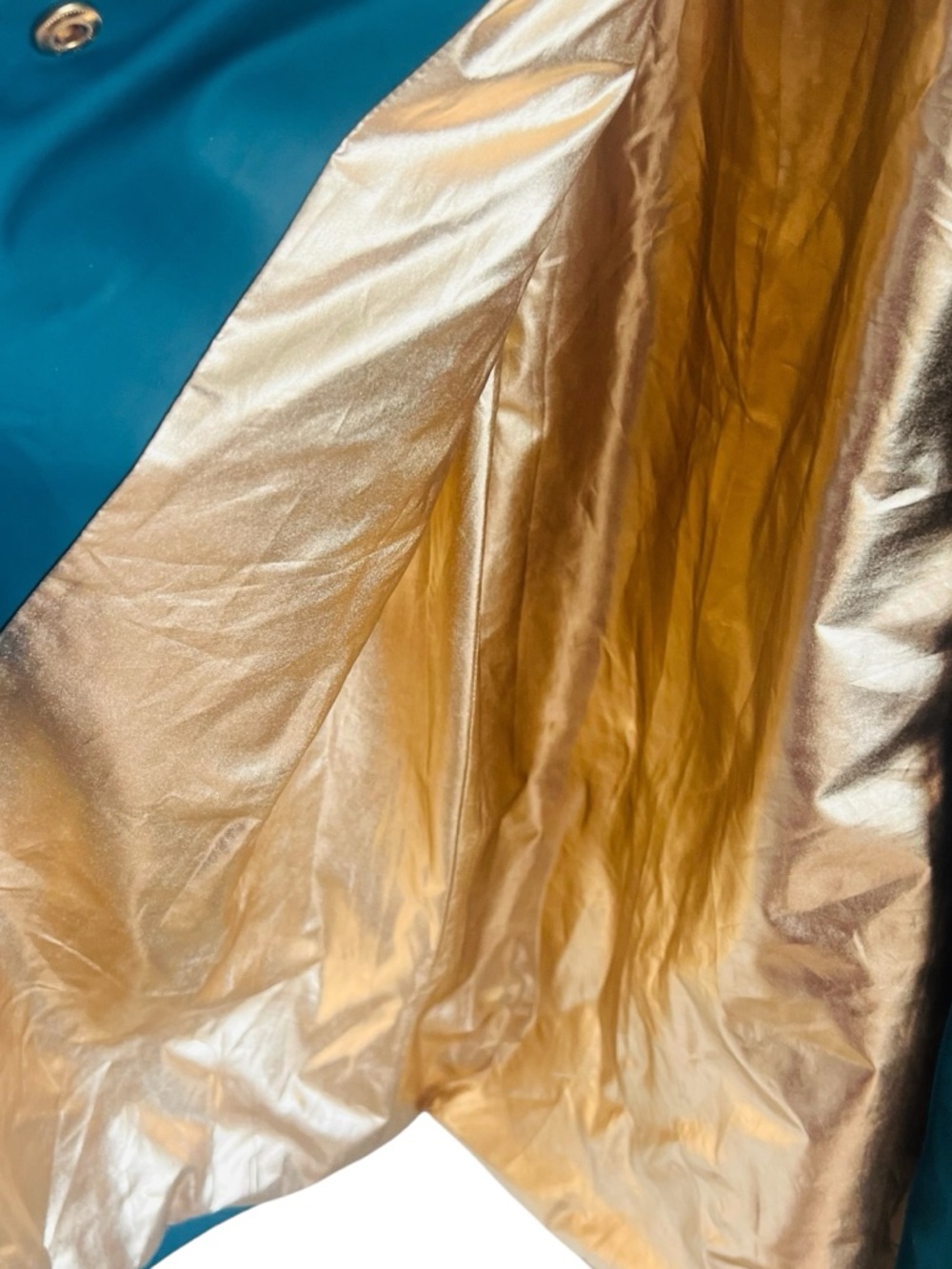 Avec Les Filles Teal Hooded Trench Coat with Gold Lining - Picture 4 of 5